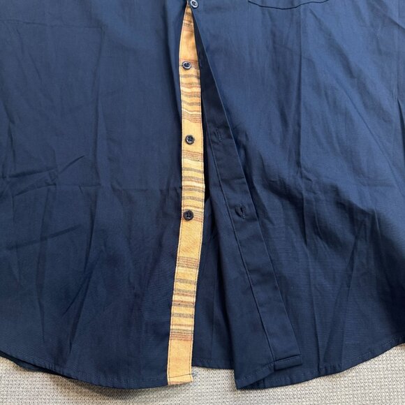 Coofandy Mens Size XXL Shirt Navy Blue Tan Plaid Trim Button-Up Long Sleeve NWT - Picture 4 of 13